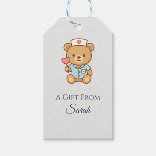 Étiquette de cadeau Ourson infirmière (Devant)