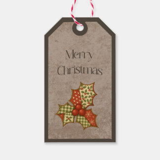 Étiquette de cadeau Patchwork Holly en couleurs de