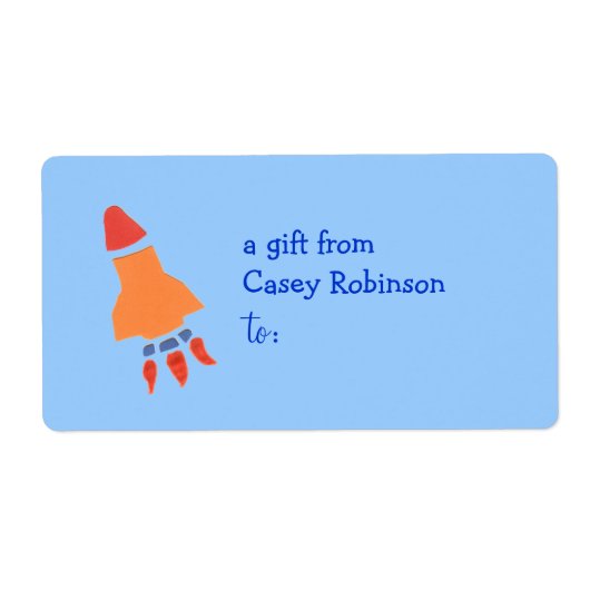 Étiquette de cadeau personnalisée - thème de fusée (Devant)