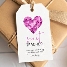 Étiquette de cadeau pour enseignant violet avec cœ