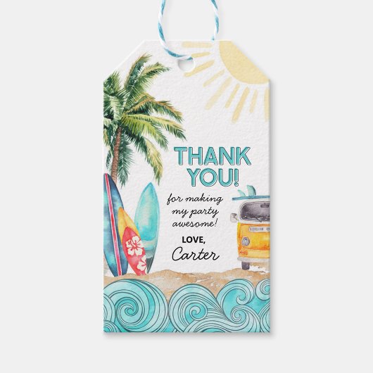 Étiquette de cadeau pour fête d'anniversaire Surf