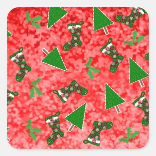 Étiquette de cadeau rouge avec symboles de Noël (Devant)