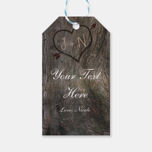 Étiquette de cadeau rustique Tronc d'arbre + Cœur (Devant)