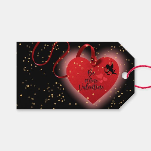 Étiquette de cadeau Saint-Valentin cœur rouge (Devant (Horizontal))