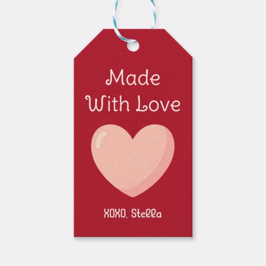 Étiquette de Cadeau Saint-Valentin Fait avec Amour (Devant)