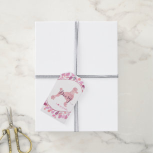 Étiquette de cadeau silhouette de caniche rose pas