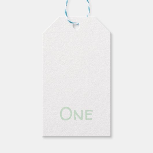 Étiquette de cadeau vert pastel blanc d'un an (Devant)