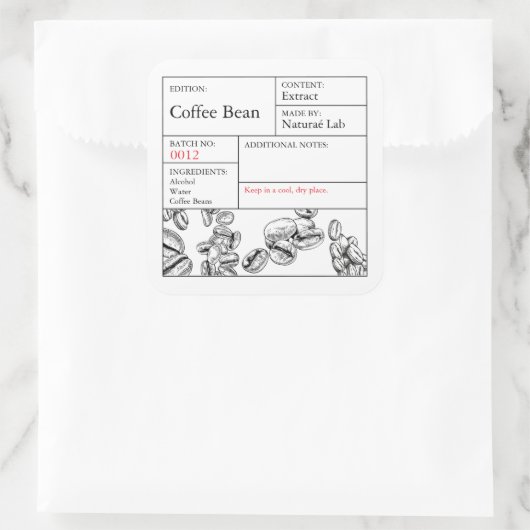 Étiquette de café noir et blanc Apothécaire (Sac)