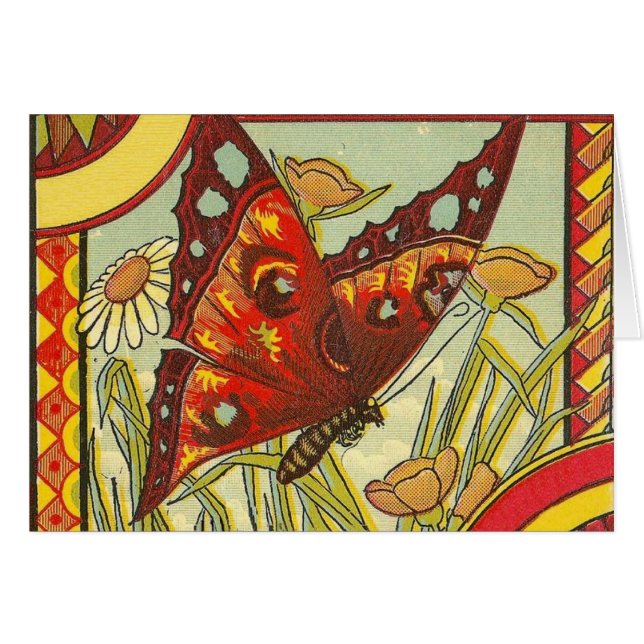 Étiquette de caisse Papillon Rouge - Carte (Devant horizontal)