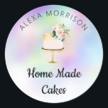 étiquette de cake de script élégant<br><div class="desc">design élégant avec logo de gâteau floral et fleurs d'aquarelle. Vous pouvez customiser le texte et d'autres fonctions,  y compris la forme et la taille.</div>