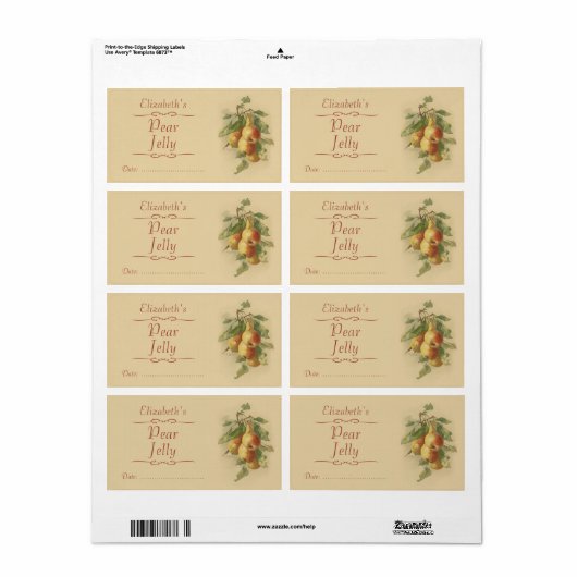 Étiquette de canne à poires (Feuille entière)