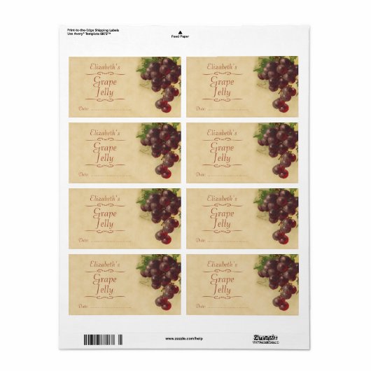 Étiquette de canne à raisins (Feuille entière)