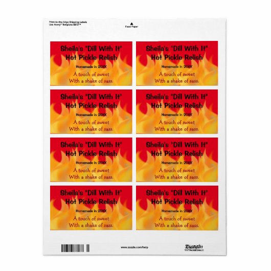 Étiquette de canne artisanal à thème flamme (Feuille entière)