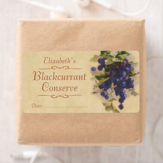 Étiquette de canning de cassis (En situation)