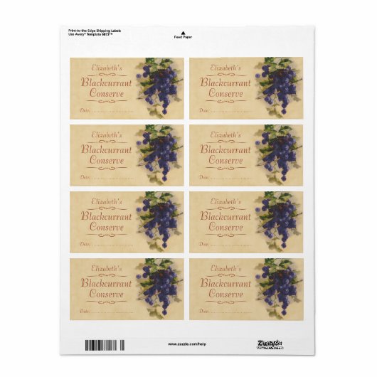 Étiquette de canning de cassis (Feuille entière)