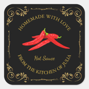 Étiquette de Carré de sauce au chili chaud maison 