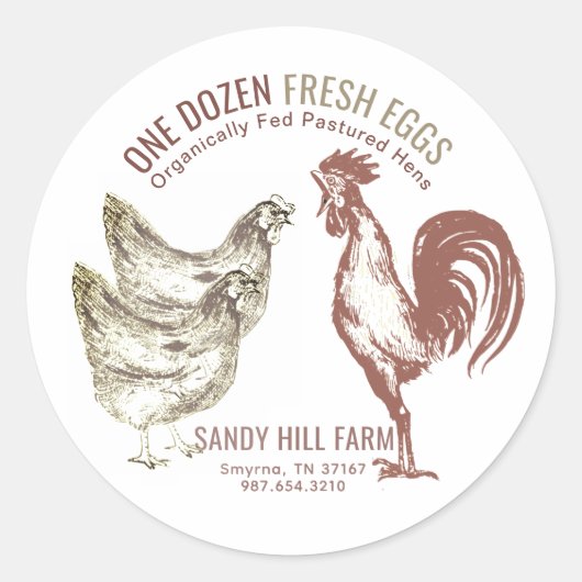 Étiquette de carton d'oeuf avec poules et coq et n (Devant)