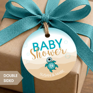 Étiquette de cercle de baby shower thème tortue ma