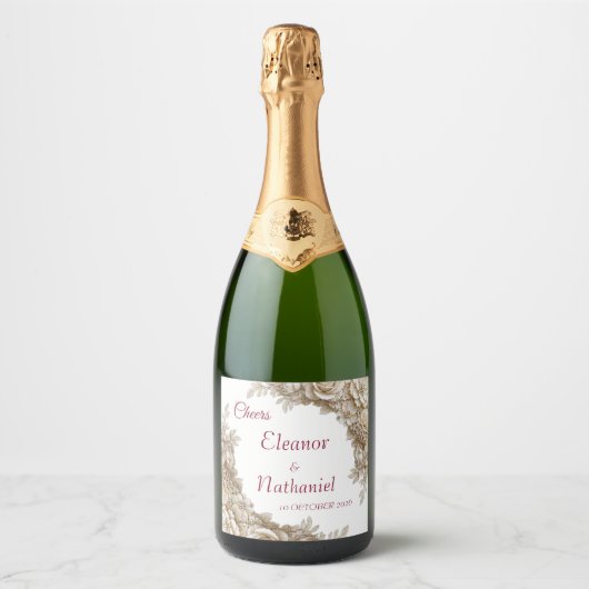 Étiquette de champagne de mariage florale blanche (Devant)