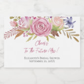 Étiquette de champagne miniature rose florale aqua (Étiquettes simples)