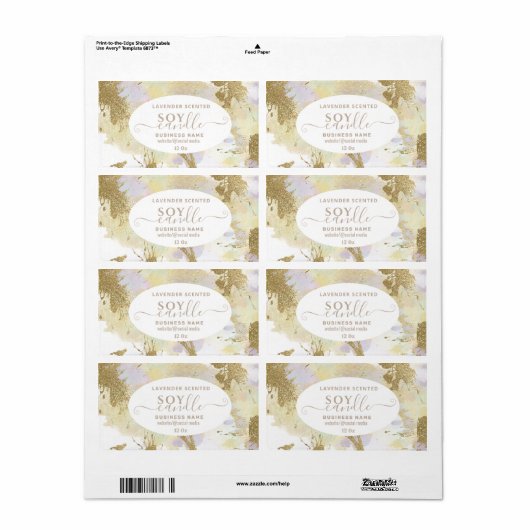 Étiquette de chandelle à l'aquarelle or (Feuille entière)