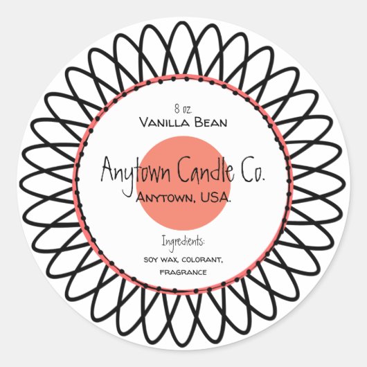 Étiquette de chandelle noir et Saumon Spiro (Devant)