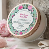 Étiquette de chinoiserie florale verte et rose 