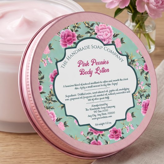 Étiquette de chinoiserie florale verte et rose 