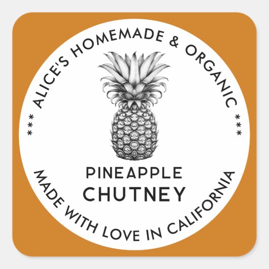 Étiquette de chutney d'ananas en noir et blanc (Devant)