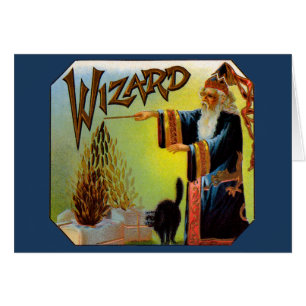 Étiquette de cigare vintage, Magic Wizard avec cha