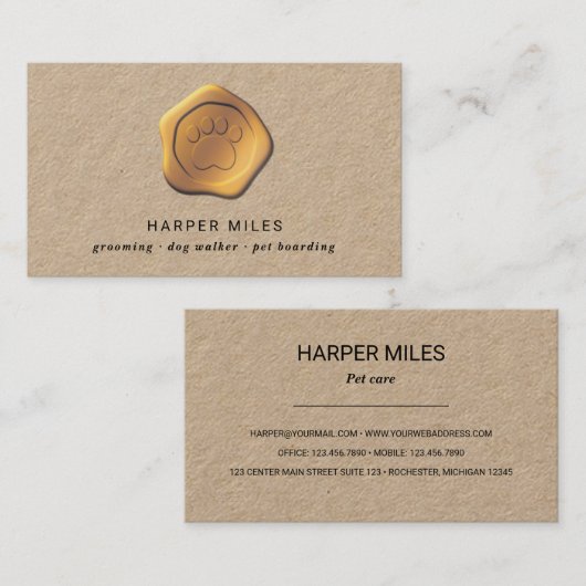 étiquette de cire de paille d'or pour chien rustiq (Devant / Derrière)