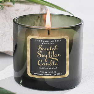 Étiquette de cire de soja parfumé noir et or