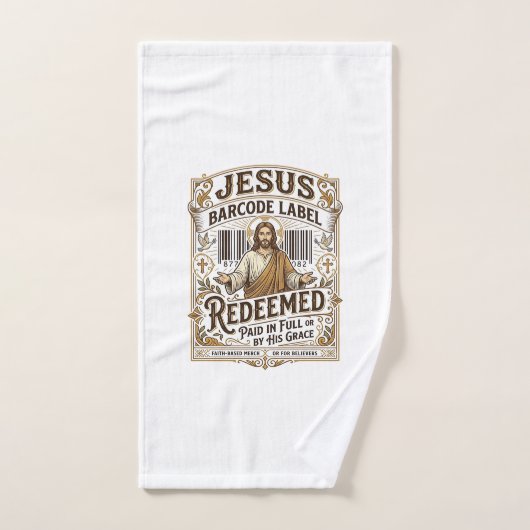 étiquette de code-barres Jésus Rédimé Jésus code-b (Serviette à main)