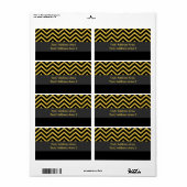 Étiquette de colis d'expédition Chevron noir et or (Feuille entière)