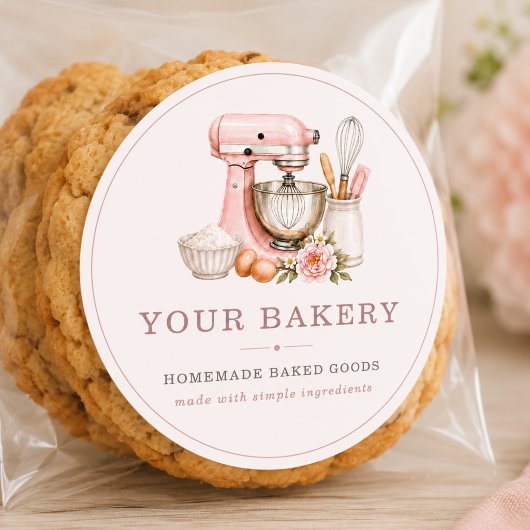Étiquette de commerce de boulangerie rose pâle Fle