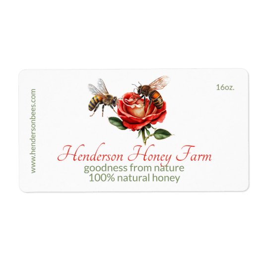 Étiquette de commerce de rose de miel d'abeille (Devant)