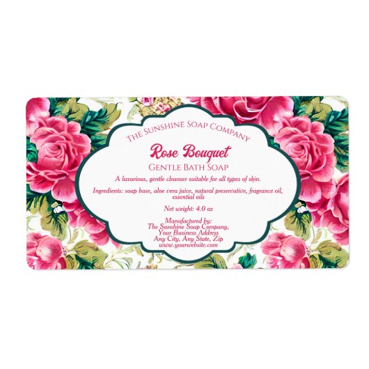 Étiquette de conditionnement de savon Rose Bouquet (Devant)