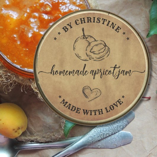 Étiquette de confiture d'abricot cœur rustique fab