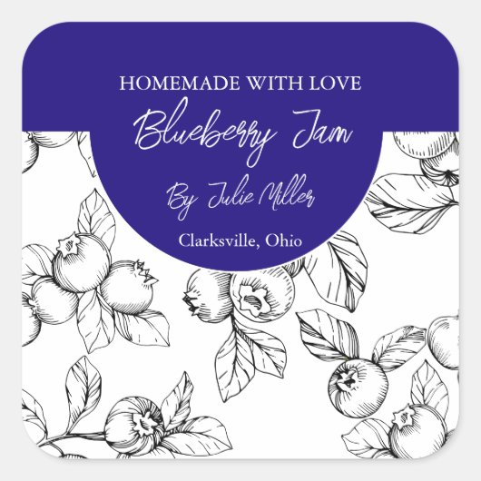 Étiquette de confiture de bleuet noir et blanc fai (Devant)