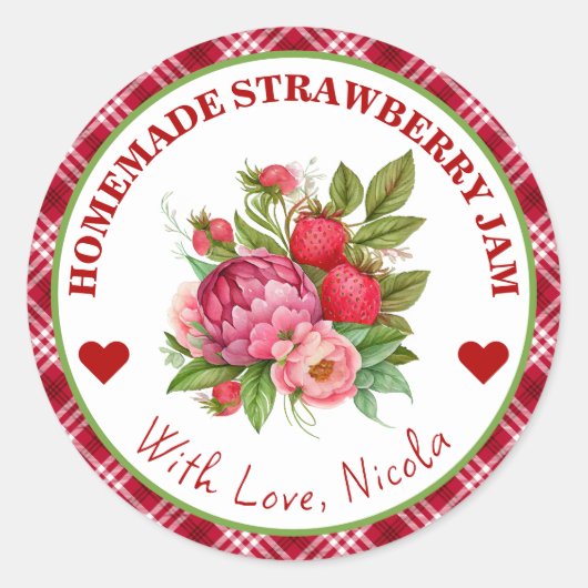Étiquette de confiture de fraise maison à l'aquare (Devant)