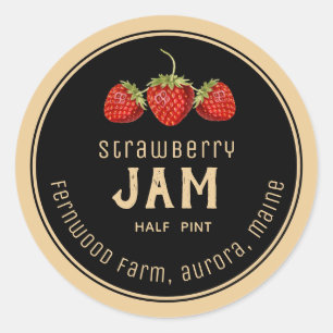 Étiquette de confiture de fraise moderne noir sur