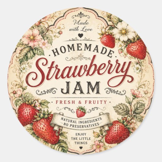 Étiquette de confiture de fraise vintage (Devant)