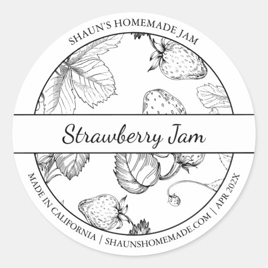 Étiquette de confiture de fraises Black & White Sk (Devant)