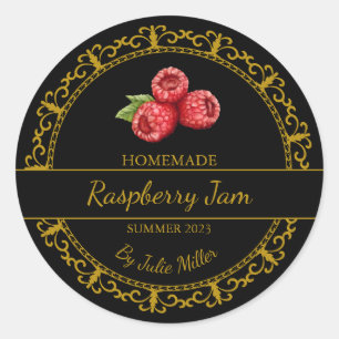 Étiquette de confiture de framboise maison dorée v