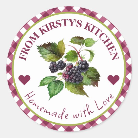 Étiquette de confiture de mûre gingham fait maison (Devant)