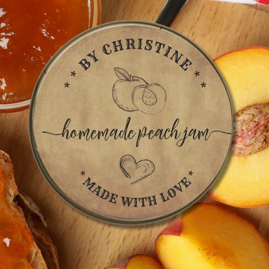 Étiquette de confiture de pêche Rustic Heart Handm