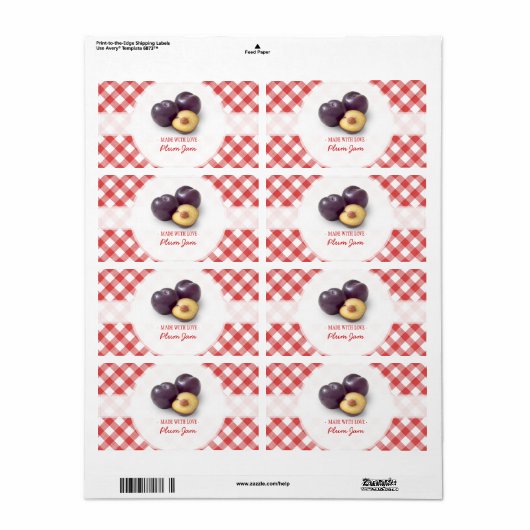 Étiquette de confiture de prune (Feuille entière)