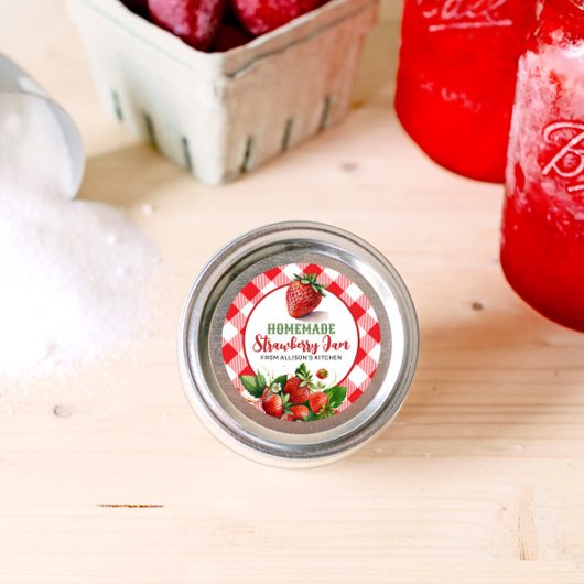Étiquette de confiture En vichy fraise rouge
