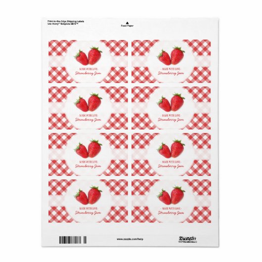 Étiquette de confiture fraise (Feuille entière)
