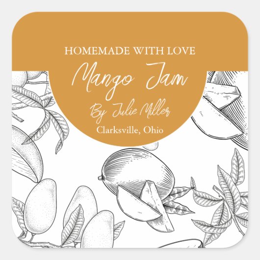 Étiquette de confiture Mango fait maison noir et b (Devant)